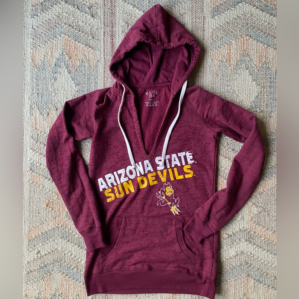 Blue 84 Arizona State Sun Devils Women's Maroon Slim Deep V Hoodie Y2K - Sz S
